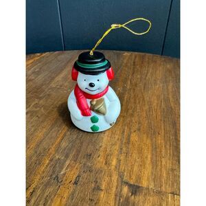 Vintage Ceramic Snowman Bell Ornament with Red Scarf and Black‎ Hat